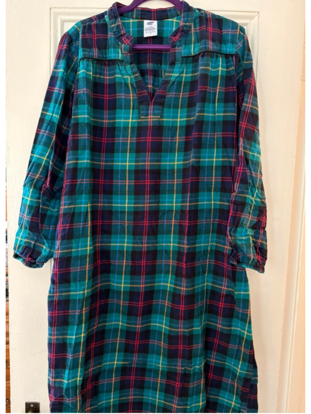 Lands' End Plaid Flannel Long Nightgown Cabin Granny Cozy Lodge Size Large